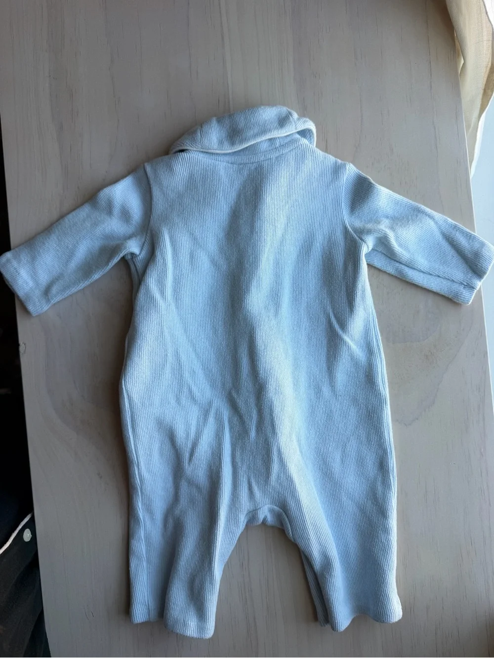 Ralph Lauren Baby Blue Shawl Collar One-Piece Romper